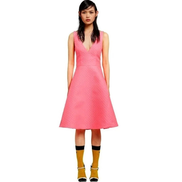 Prada Duchesse Froiss Textured Sleeveless Bright Pink Dress Sz 6 - Picture 2 of 16